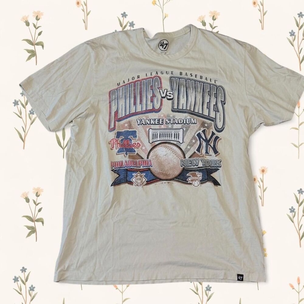 47 Retro Streetwear Phillies vs New York Yankees cotton baseball graphic tee Lg